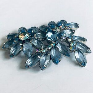 Stunning Large Vintage Aurora Borealis Aqua Crystal Floral Swag Brooch AB Pin